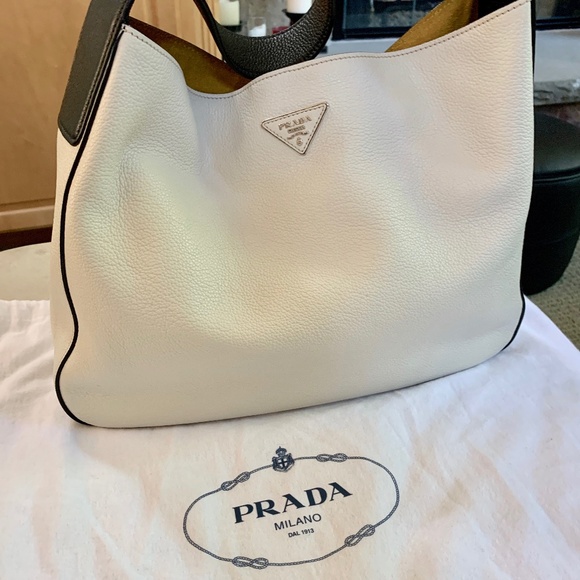 Prada Handbags - Prada Vitello Daino Wide-Strap Hobo Bag